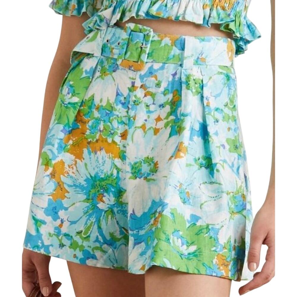 Faithfull the Brand Blue Floral Linen High Waisted Shorts 2